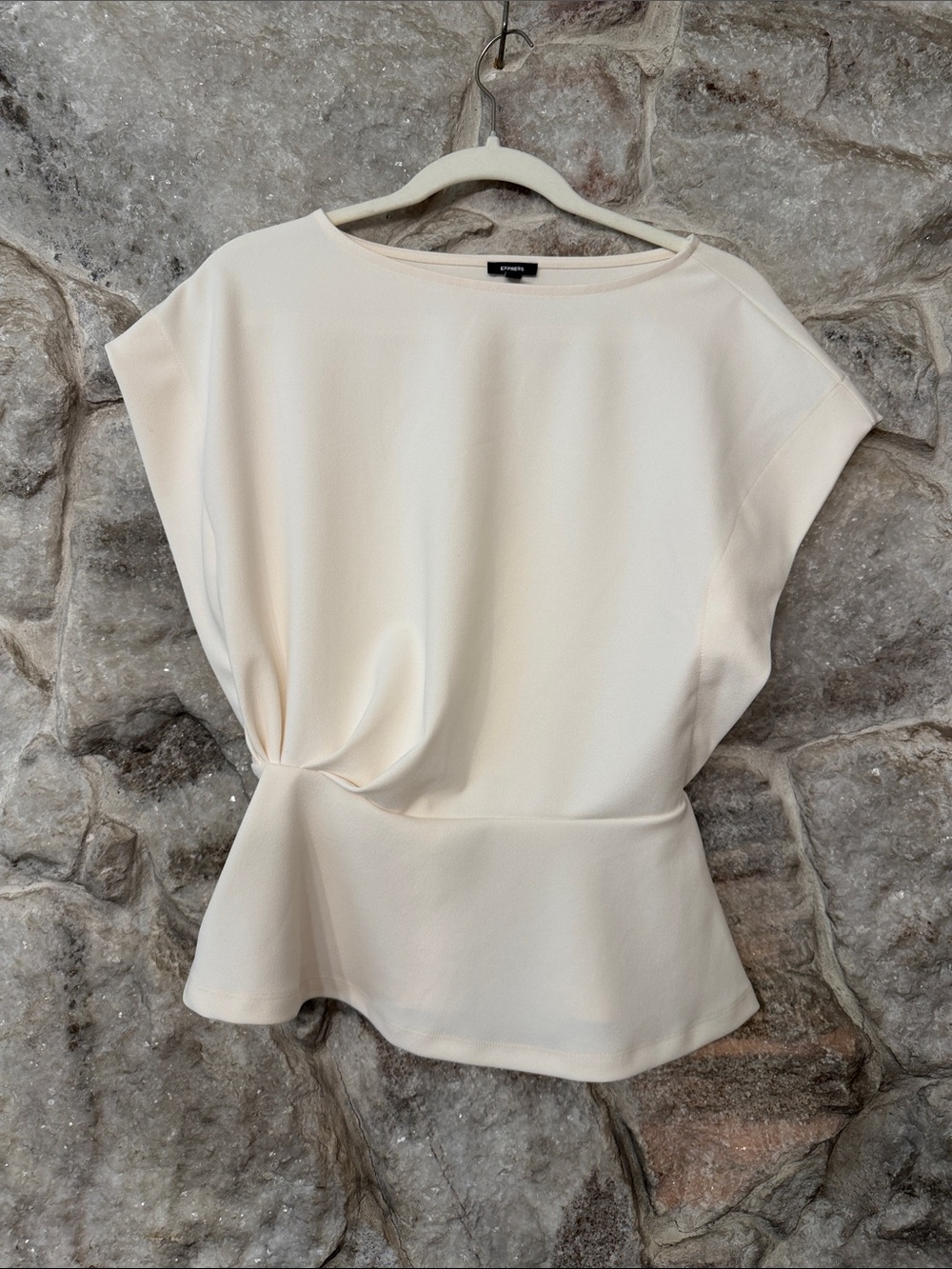 Express Cream Peplum Boatneck Blouse